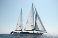 Double masted classical, sailing, luxury sailing yacht sailing in Aegean Sea.