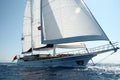 Double masted classical, sailing, luxury sailing yacht sailing in Aegean Sea. Royalty Free Stock Photo