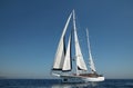 Double masted classical, sailing, luxury sailing yacht sailing in Aegean Sea. Royalty Free Stock Photo