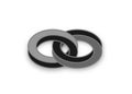 Double Mobius 3D strip. Spatial figure with upturned surfaces. Optical illusion with dual circular contour. Logo symbolizing sign