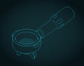 Double mouthed coffee portafilter isometric blueprint Royalty Free Stock Photo
