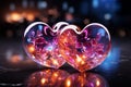 Double neon hearts radiate love and warmth, their luminosity captivating observers