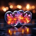 Double neon hearts radiate love and warmth, their luminosity captivating observers