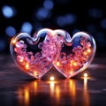 Double neon hearts radiate love and warmth, their luminosity captivating observers