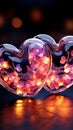 Double neon hearts radiate love and warmth, their luminosity captivating observers