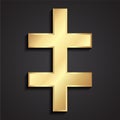 Double patriarchal cross 3d golden religious symbol