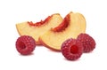 Double peach slice raspberry isolated on white background Royalty Free Stock Photo