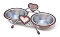 Double pet bowl with hearts Side view 3D Royalty Free Stock Photo