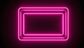 Double pink neon rectangular frames with rounded corners on black Royalty Free Stock Photo