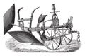 Double plough subsoiler of Bajac-Delahaye, vintage engraving