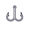 Double-pointed fishing hook icon design with clean, simple, bold black outline on white