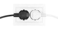 Double power European electric plug isolated on a white. Black electric cord plugged into a white electricity socket on white Royalty Free Stock Photo