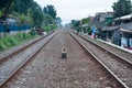 Double railway track that connecting to cities in Java island, Indonesia