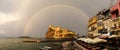 Double rainbow above the Aragonese castle, Island of Ischia, Naples Royalty Free Stock Photo