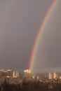 Double rainbow against the sunset sky. Leprechaun at the end of the rainbow. Rainbow as a concept of fantastic money Royalty Free Stock Photo