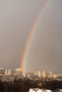 Double rainbow against the sunset sky. Leprechaun at the end of the rainbow. Rainbow as a concept of fantastic money Royalty Free Stock Photo