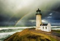 North Head Lighthouse and double rainbow Royalty Free Stock Photo