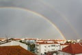 Double rainbow over buildings Royalty Free Stock Photo