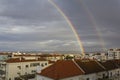 Double rainbow over buildings Royalty Free Stock Photo