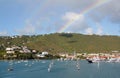 Double rainbow over Charlotte Amilee, St. Thomas, USVI Royalty Free Stock Photo