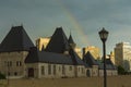 A double rainbow seen during a sunset over the Montreal skyline Royalty Free Stock Photo