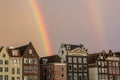 Double rainbow and traditional houses of Amsterdam