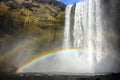 Double rainbows at Skogafoss waterfall in Iceland