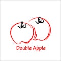 Double red apple logo simple with line art style , mascot fruit for your company, fresh juice apple