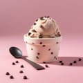 Double scoop ice cream in a cup with chocolate chip toppings. Generative AI