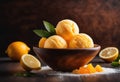 A double scoop of lemon and orange sorbet in a sugar cone.