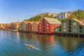 Double scull boat on Nidelva river.Trondheim.Trondelag county.Norway Royalty Free Stock Photo