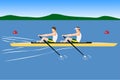 Double scull rowboat team training or competition Royalty Free Stock Photo