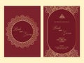 Double-Side Of Islamic Wedding Invitation Card With Arabic Pattern in Red and Golden