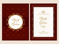 Double-Side Of Islamic Wedding Invitation Card With Arabic Pattern In Red And White