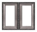 Double silver frame diptych for paintings, mirrors or photos isolated on a white background