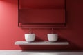 Double sink in red bathroom interior Royalty Free Stock Photo