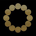 Double Spiral Round Frame Golden Circle Black Background