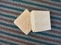 Double Square Cream Wafers on Striped Carpet