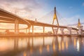 Double suspension bridge over river front Royalty Free Stock Photo