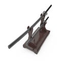 Double Sword Stand For Samurai Katana And Wakizashi. 3D Illusration, render on white background