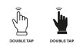 Double Tap Gesture, Hand Cursor of Computer Mouse Line and Silhouette Black Icon Set. Pointer Finger Pictogram. Click Royalty Free Stock Photo