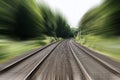 Double-track railroad railway or train tracks speed motion blur Royalty Free Stock Photo