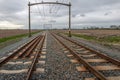 Double track rails with overhead wires Royalty Free Stock Photo