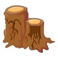 Double tree stump icon, cartoon style