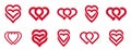 Double two hearts vector icons or logos set, wedding and couple concept romantic theme, care and togetherness, two linked hearts