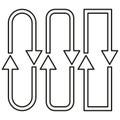 Double U arrows. Loop direction shape. Abstract navigation icon. Vector motion form. Royalty Free Stock Photo