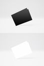 Double vertical photo of two stack black and White business Cards on abstract background. Empty cards row texture