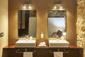 Double washbasin interior modern design. Bathroom detail decoration. Indoor Royalty Free Stock Photo