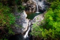 Double waterfall along the Pipiwai trail in Haleakala National Park, Maui, Hawaii