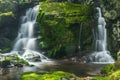 Double waterfall. Mountain stream. Royalty Free Stock Photo